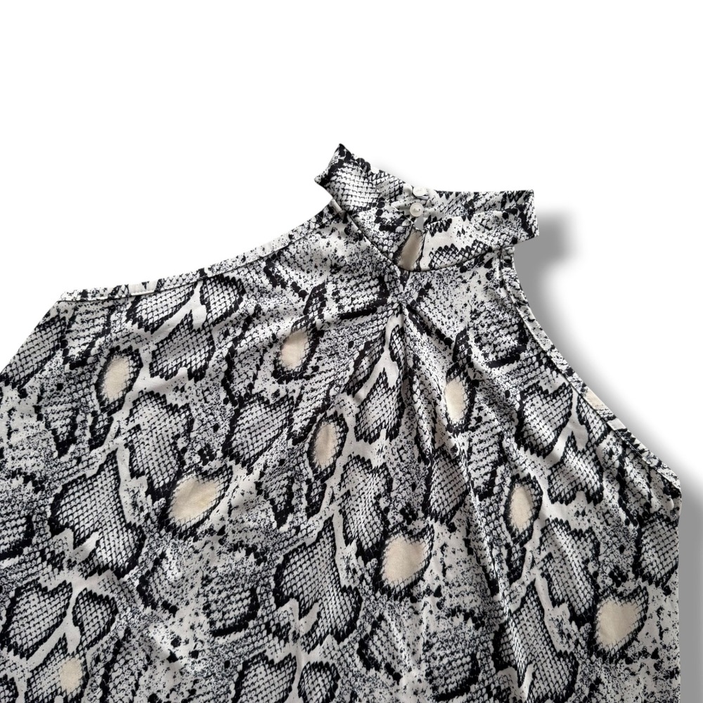 Milan Kiss Women XL Tan Black Snakeskin Print Halter Neck Blouse Top Turkey Boho